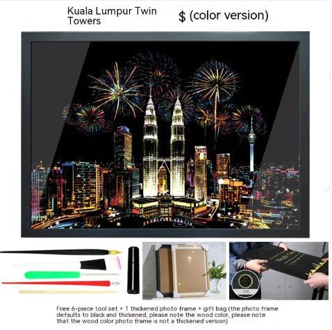 Colorful City Night Scratch Art