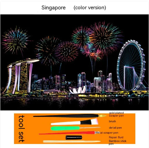 Colorful City Night Scratch Art