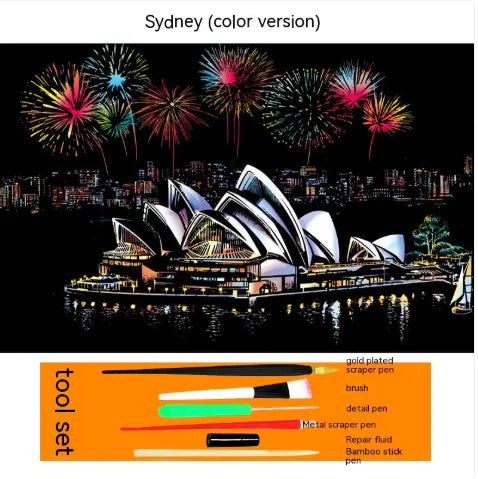 Colorful City Night Scratch Art