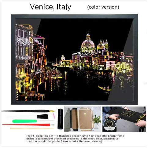 Colorful City Night Scratch Art