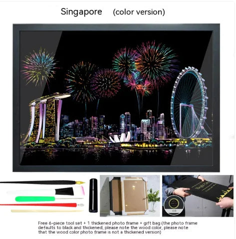 Colorful City Night Scratch Art