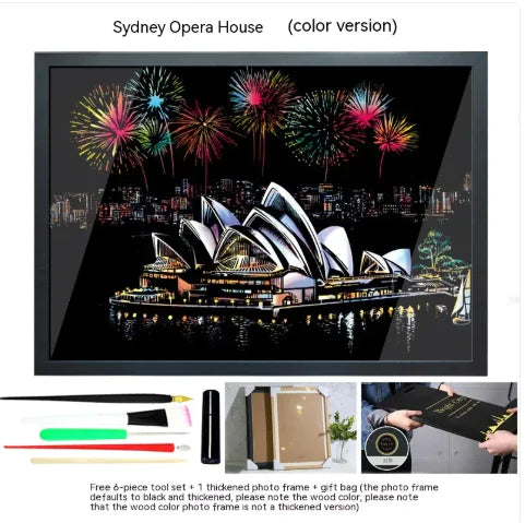 Colorful City Night Scratch Art