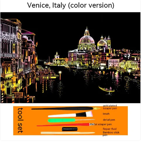 Colorful City Night Scratch Art