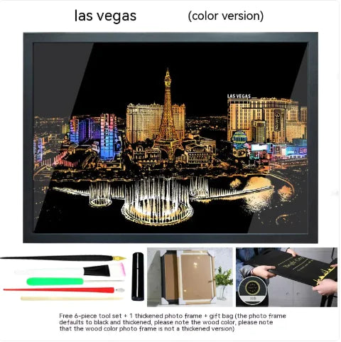 Colorful City Night Scratch Art