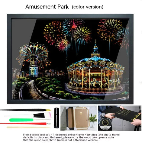 Colorful City Night Scratch Art