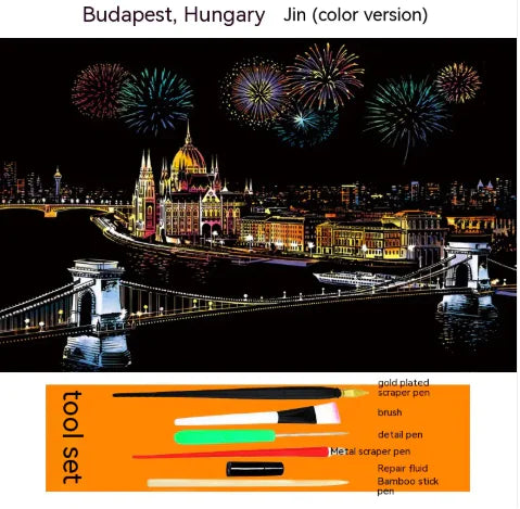 Colorful City Night Scratch Art