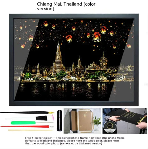 Colorful City Night Scratch Art