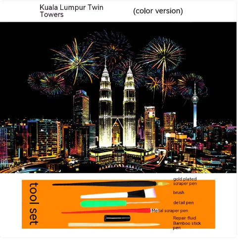 Colorful City Night Scratch Art